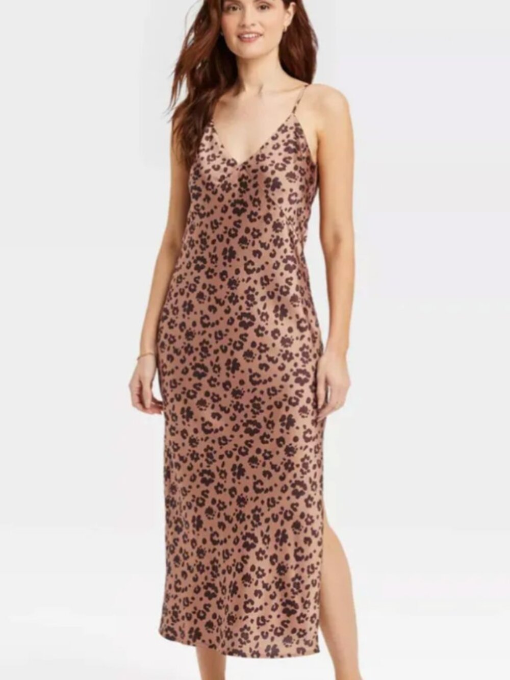 NEW DAY Leopard Satin Slip Dress with Slit